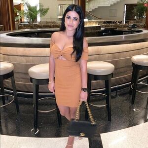 Fashion Nova Cognac Stretchy Front Tie Cut Out Mini Dress XS